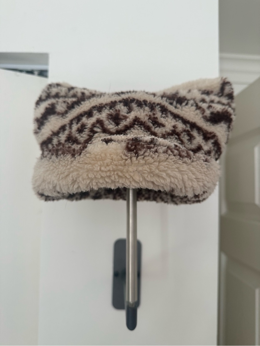 Urban Outfitters Cream & Brown Patterned Sherpa winter hat